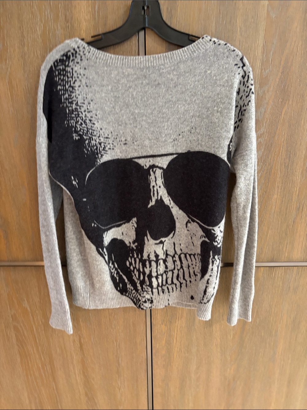 Aqua Gray & Black Skull Graphic Crewneck Sweater
